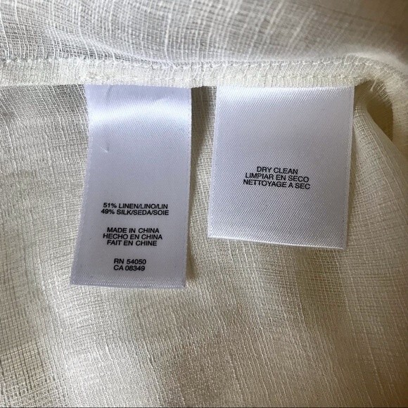 Linen Silk Tunic JONES NEW YORK White Cream Blouse Top Long Sleeve Button Up M - Picture 7 of 8